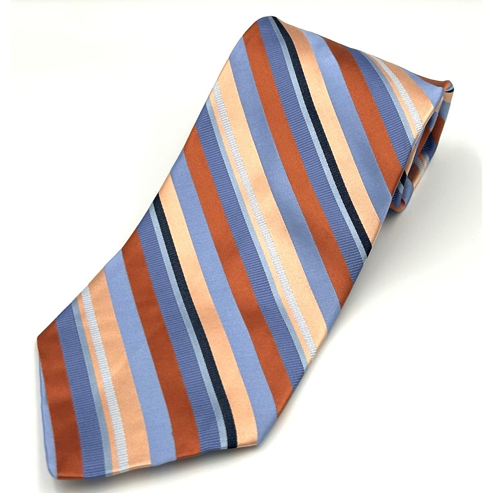 City of London 100% Silk Men's Neck Tie Orange Blue Diagonal Stripe 3.5W 60L